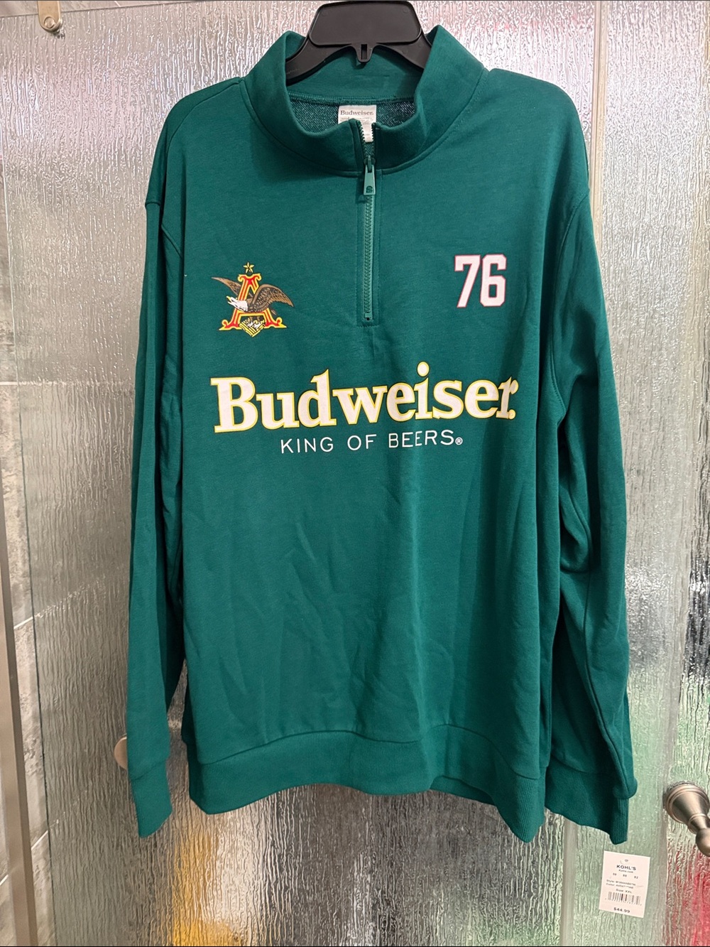 Budweiser Green 1/4 Zip Logo Sweater with Yellow Crest